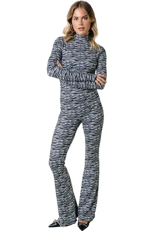 Colourful rebel Broeken, Dames, Zwart, S, Polyester, Zebra Peached Flare Broek