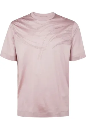 Emporio Armani Tops, Heren, Roze, L, Geborduurd Jersey T-shirt, Roze