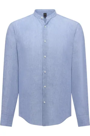 Boggi Milano Overhemden, Heren, Blauw, XS, Linnen, Regular Fit Linnen Overhemd