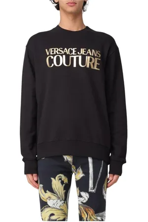 VERSACE Sweatshirts & Hoodies, Heren, Zwart, S, Katoen, Luxe Zwarte Sweatshirt voor Mannen