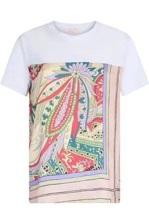 Liu Jo Tops, Dames, Veelkleurig, XS, Katoen, Katoenen jersey T-shirt met bedrukte satijnen detail