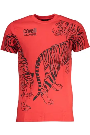 Roberto Cavalli Tops, Heren, Rood, XL, Print Logo Ronde Hals T-Shirt