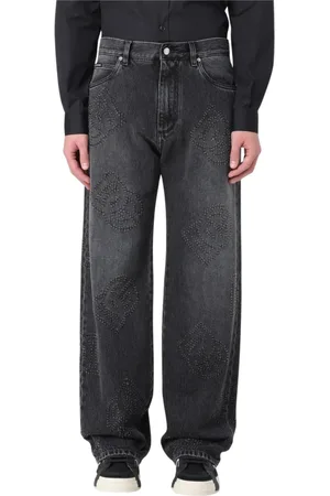 Dolce & Gabbana Jeans, Heren, Grijs, S, Katoen, Grijze Wide Leg Geborduurde Jeans