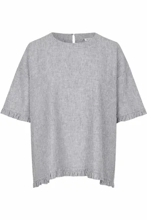 Masai Tops, Dames, Zwart, 2Xl, Zwarte Gestreepte Blouse met Ruches