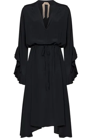 Nº21 Kleedjes, Dames, Zwart, M, Zwarte Zijdeblend Asymmetrische Jurk