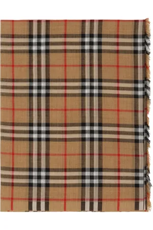 Burberry Accessoires, Dames, , ONE Size, Wol, Zijde Wol Geruite Sjaal met Franjes