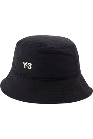 Y-3 Accessoires, Heren, Zwart, M, Zwarte Synthetische Bucket Hat met Leren Voering
