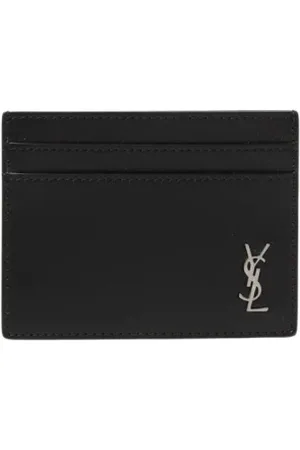 Saint Laurent Accessoires, Heren, Zwart, ONE Size, Leer, Logo Kaarthouder Portemonnee Zwart