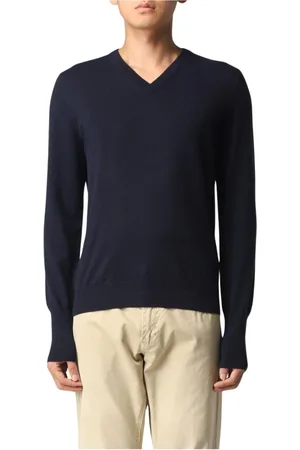 BALLANTYNE Truien, Heren, Blauw, XL, Kasjmier, Blauwe V-hals trui voor mannen