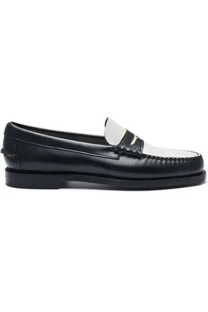 SEBAGO Schoenen, Dames, Zwart, 36 EU, Leer, Klassieke Zwart & Wit Leren Mocassin