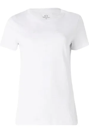 Armani Exchange Tops, Dames, Wit, L, Katoen, Wit Katoenen Crew Neck T-Shirt
