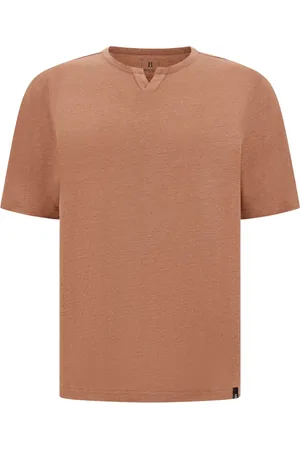 Boggi Milano Tops, Heren, Rood, M, Linnen, T-shirt van stretch linnen jersey