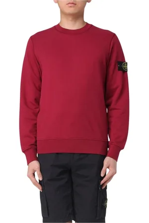 Stone Island Sweatshirts & Hoodies, Heren, Rood, S, Katoen, Witte Crewneck Sweatshirt met Lange Mouwen