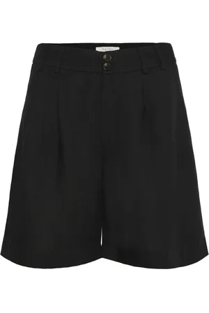 Part Two Korte broeken, Dames, Zwart, M, Linnen, Zwarte Linnen Blend Wijde Pijp Shorts