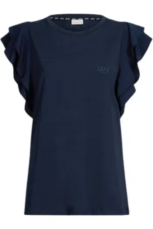 Liu Jo Tops, Dames, Zwart, XS, Katoen, Gerimpelde Mouw Modieuze T-Shirt
