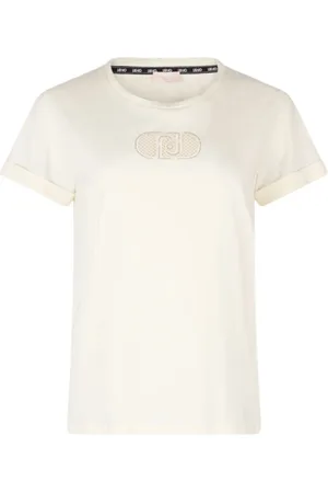 Liu Jo Tops, Dames, Wit, XS, Katoen, Wit Katoenen T-Shirt met Strass