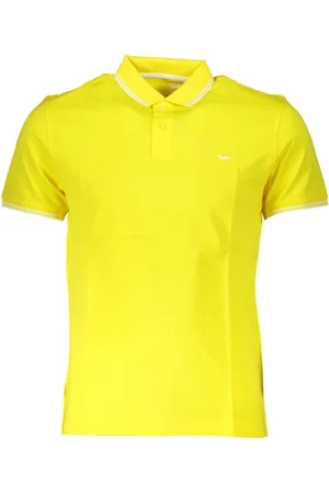 HARMONT&BLAINE Tops, Heren, Geel, M, Katoen, Elegante Gele Katoenen Polo met Contrastdetails