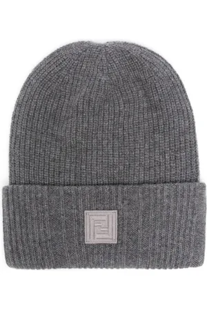 Fendi Accessoires, Heren, Zwart, S, Grijze Beanie FF Label