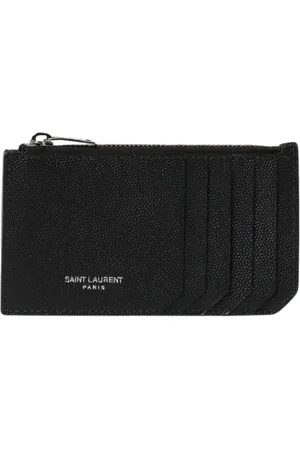 Saint Laurent Accessoires, Heren, Zwart, ONE Size, Leer, Zwarte Leren Kaarthouder Portemonnee