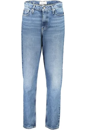 Calvin Klein Jeans, Dames, Blauw, W29, Katoen, Blauwe Katoenen Mom Jeans met Borduurwerk