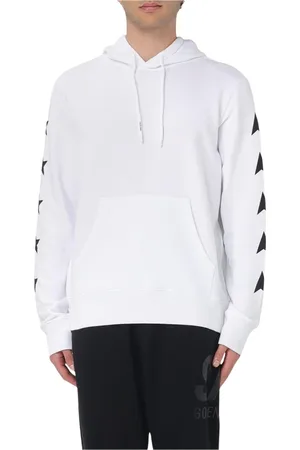 Golden Goose Sweatshirts & Hoodies, Heren, Wit, M, Leer, Witte Gedetailleerde Hoodie voor Mannen