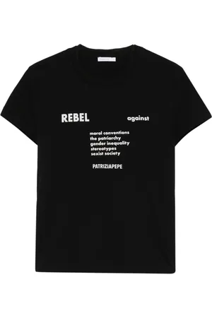 Patrizia Pepe Tops, Dames, Zwart, S, Organza, Zwarte Slogan Print T-shirt met Organza Mouwen