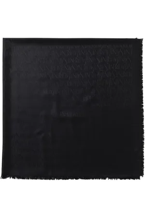 Saint Laurent Accessoires, Heren, Zwart, ONE Size, Zwart Zijden Logo Print Sjaal