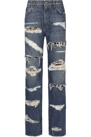 Dolce & Gabbana Jeans, Dames, Blauw, M, Gescheurde Wijde Pijp Jeans