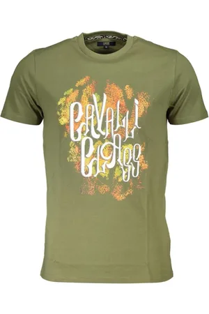 Roberto Cavalli Tops, Heren, Groen, M, Katoen, Groen Katoenen T-shirt met Print Logo