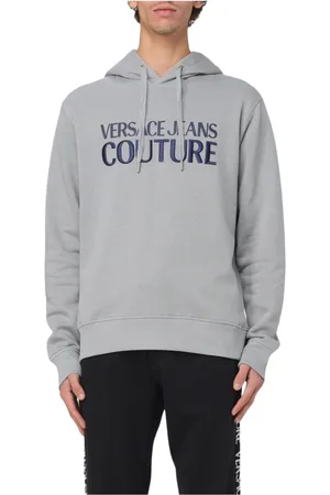 VERSACE Sweatshirts & Hoodies, Heren, Grijs, M, Geborduurde hoodie in opvallend violet