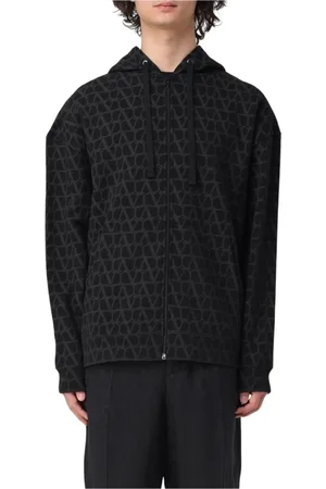 VALENTINO Sweatshirts & Hoodies, Heren, Zwart, L, Katoen, Logo Zip Up Hoodie