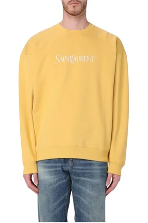 Saint Laurent Sweatshirts & Hoodies, Heren, Geel, L, Katoen, Gele Geborduurde Crewneck Sweatshirt