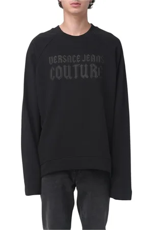 VERSACE Sweatshirts & Hoodies, Heren, Zwart, S, Katoen, Geborduurd Logo Sweatshirt