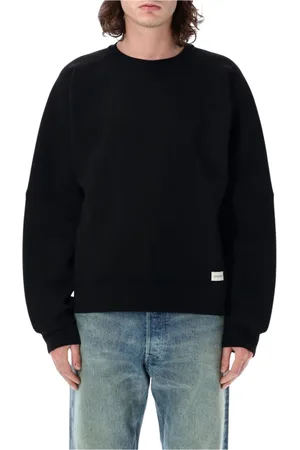 Saint Laurent Sweatshirts & Hoodies, Heren, Zwart, L, Katoen, Zwarte Crew Neck Sweatshirt