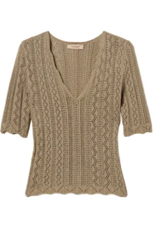 Twin-Set Truien, Dames, Groen, S, Gouden Groene Lurex Sweater met V-hals