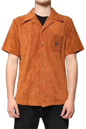Dolce & Gabbana Overhemden, Heren, Bruin, M, Katoen, Fluwelen overhemd met knoopsluiting en logo