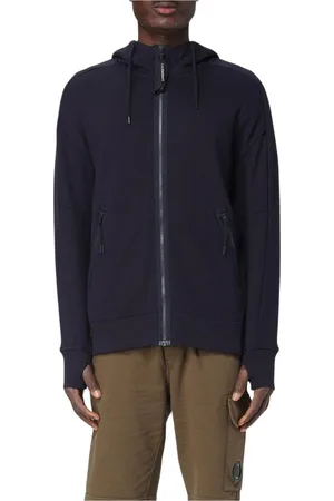 C.P. Company Sweatshirts & Hoodies, Heren, Blauw, 2Xl, Katoen, Zwarte Zip Up Hoodie Thumbholes