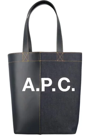 A.P.C. Tassen, Dames, Blauw, ONE Size, Denim, Blauwe Denim Leren Tote Tas