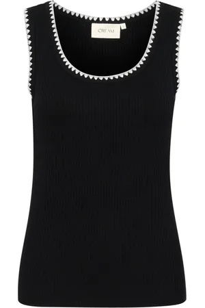 Cream Tops, Dames, Zwart, XS, Zwarte Geborduurde Top