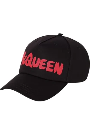 Alexander McQueen Accessoires, Heren, Zwart, L, Katoen, Rode Logo Baseballpet Stijlvol Accessoire