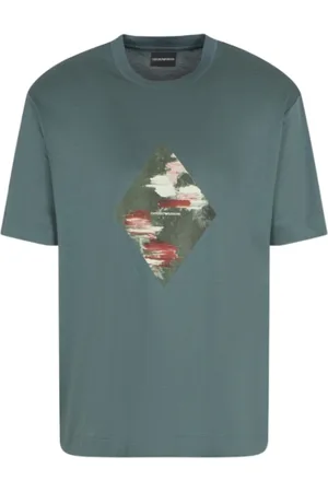 Emporio Armani Tops, Heren, Groen, XL, Katoen, Groene Frontprint Crew Neck T-Shirt