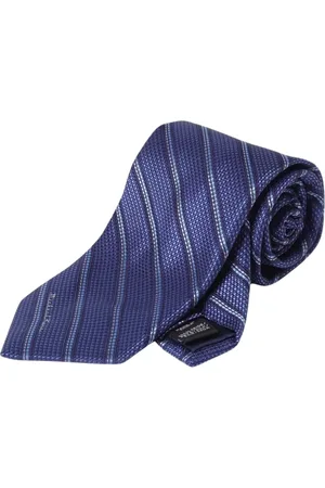 Michael Kors Accessoires, Heren, Blauw, ONE Size, Elegante Gestreepte Zijden Stropdas