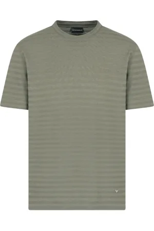Emporio Armani Tops, Heren, Groen, XL, Katoen, Groen Gestreept Crew Neck Katoenen T-Shirt
