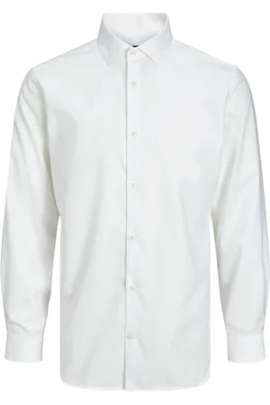 JACK & JONES Overhemden, Heren, Wit, M, Katoen, Klassiek Wit Overhemd voor Pak