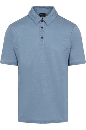 Giorgio Armani Tops, Heren, Blauw, S, Linnen, Blauw Linnen T-shirt