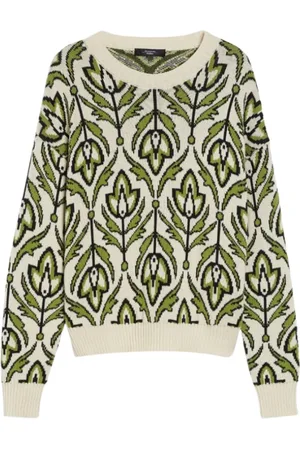 Max Mara Truien, Dames, Groen, XS, Katoen, Groene Jacquard Trui Comica Stijl
