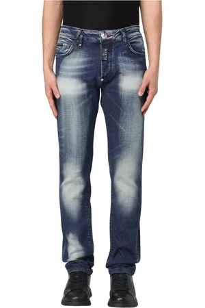 Philipp Plein Jeans, Heren, Blauw, W32, Katoen, Grijze Distressed Slim Fit Jeans