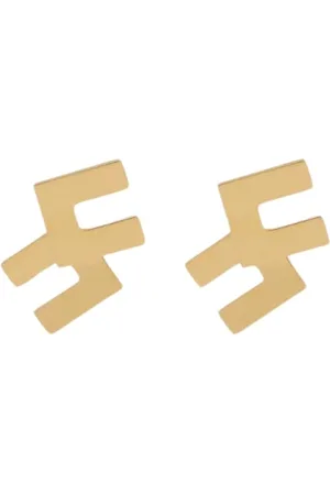 Elisabetta Franchi Accessoires, Dames, Geel, ONE Size, Gouden Logo Oorbellen