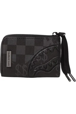 Sprayground Accessoires, Heren, Zwart, ONE Size, Leer, Geruite Haai Ritsportemonnee Reliëf