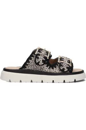 Maruti Schoenen, Dames, Zwart, 38 EU, Leer, Zwarte Ponyhair Leren Slippers